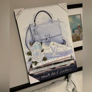 NWT Large designer decorative artwork blue based with silver glitter